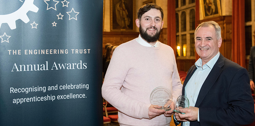 Freddie Wilson-Lyons (left), Technical Manager winner of the Trevor Woodger Award for Career Progression at The Engineering Trust Awards 2023 with Maurice Callan, Operations Director